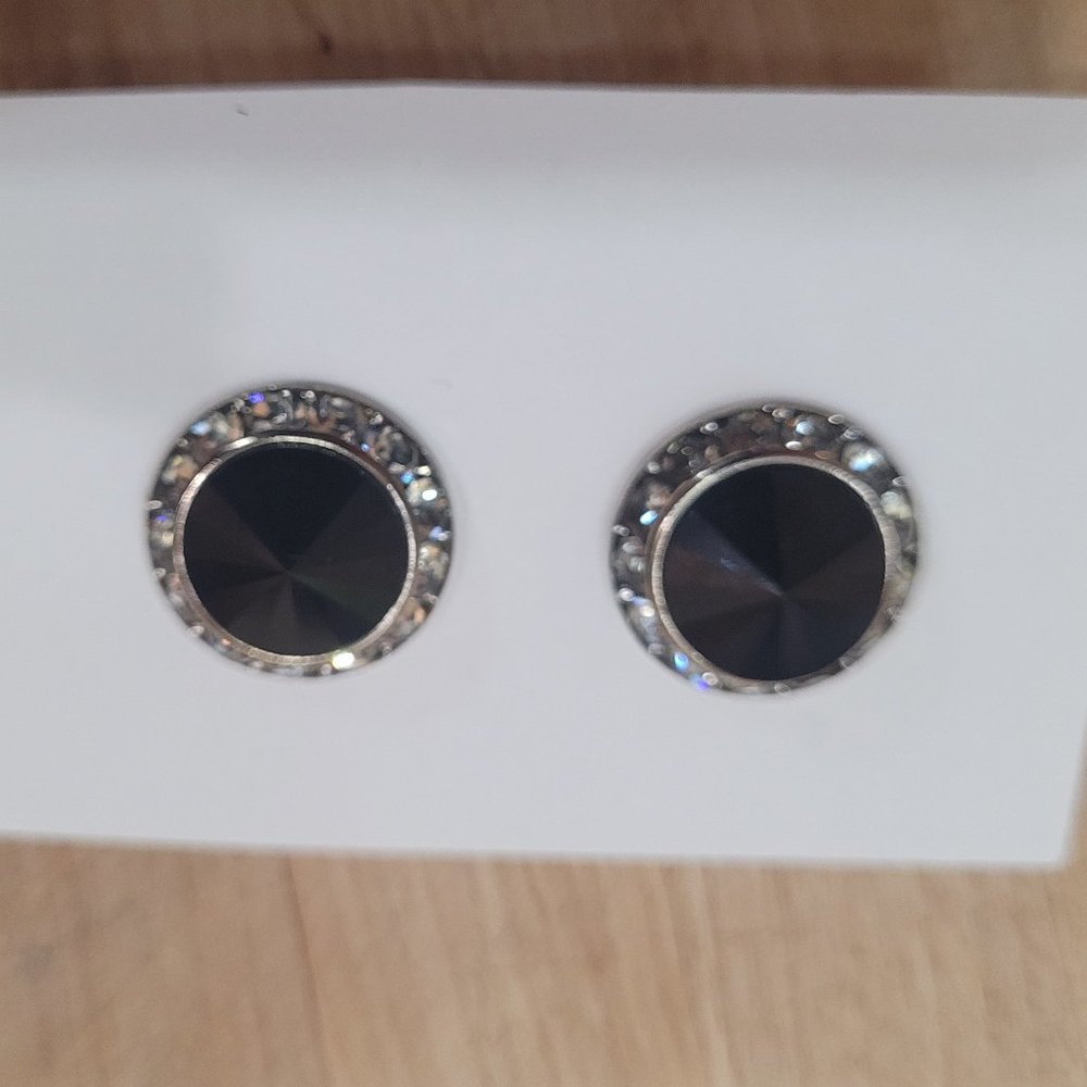 Vintage Swarovski 3/4" Black Crystal Post Earrings